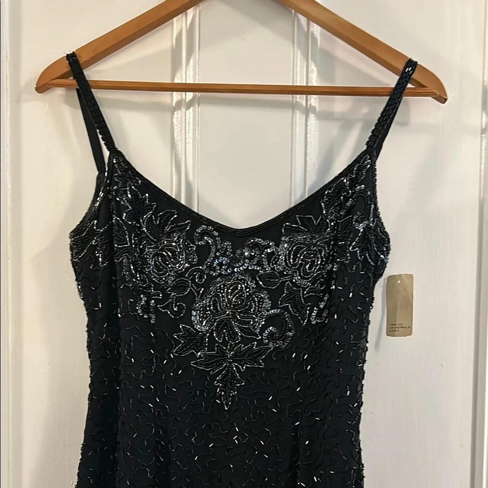 VINTAGE SILK Chic Black Beaded Dress - Picture 9 of 9